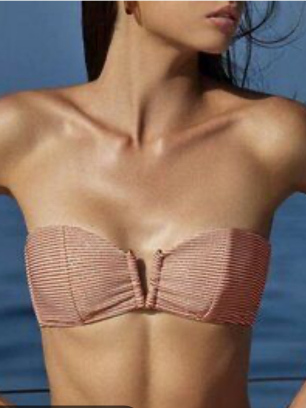 PQ Swim Orange and White Metallic Bandeau Bikini Top Size D New